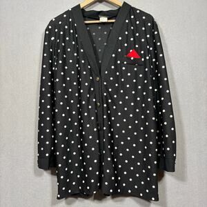 Vtg Jenny Polka Dot Cardigan Blouse 16 Black White Red Retro Statement Classic